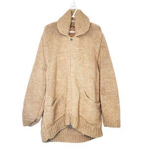 Vintage 60s 70s Cowichan Reindeer heavy knit sweater tan size XXL